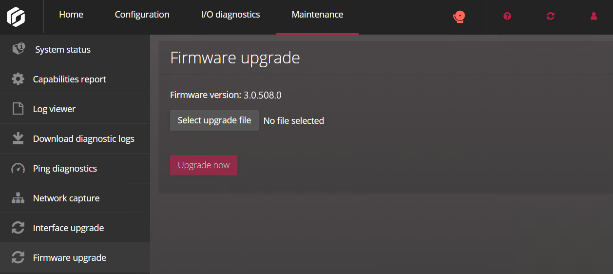 Seite „Firmware-Upgrade“ auf dem Synergis™ Appliance Portal.