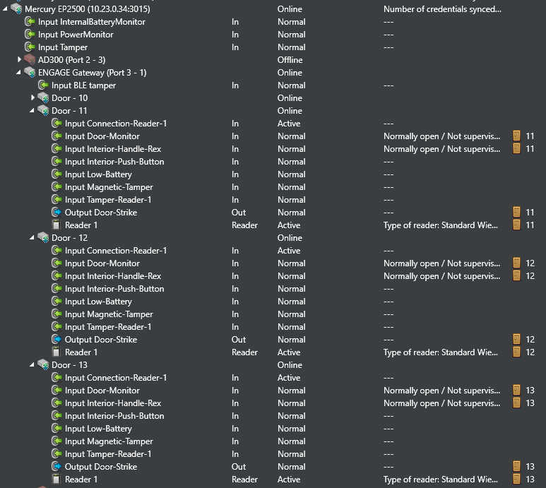 Die Seite „Peripheriegeräte“ im Config Tool mit dem ENGAGE Gateway und seinen nachgeschalteten Geräten.