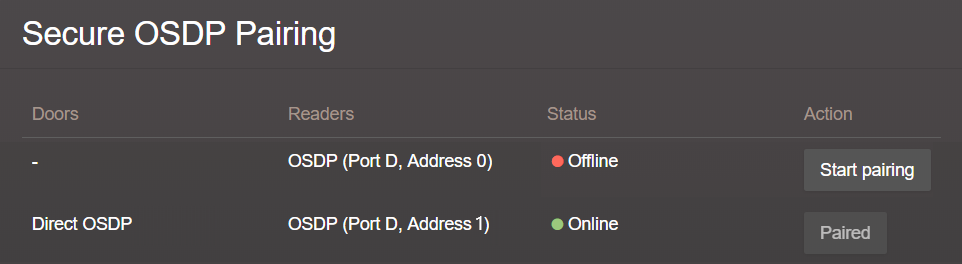 Abschnitt „Sichere OSDP-Koppelung“ auf der Seite „Erweitertes OSDP“ im Synergis™ Appliance Portal.