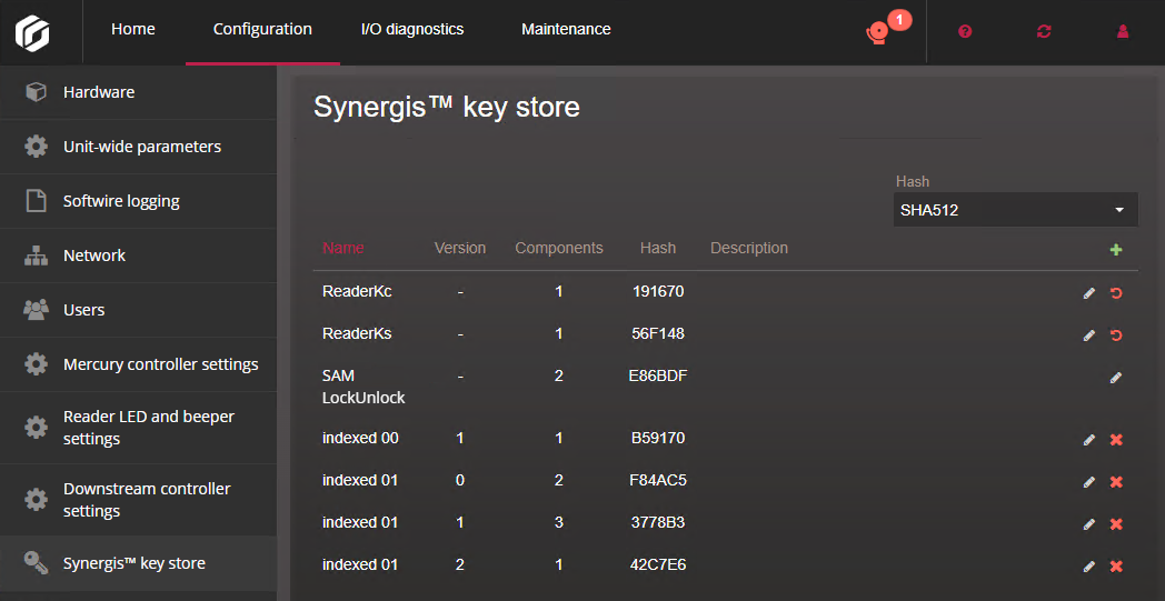 Page du magasin de clés Synergis dans le Synergis Appliance Portal.