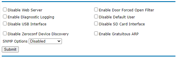 Page Utilisateurs de la page Web du gestionnaire de configuration LP1502 avec l’option SNMP désactivée.