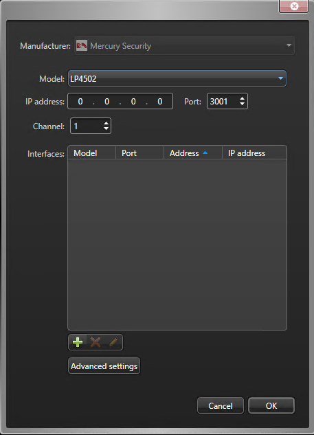 Das Dialogfeld, das sich in Config Tool öffnet, wenn Sie Peripheriegeräte zu einer Synergis™-Einheit hinzufügen.