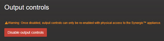 Schaltfläche „Ausgabesteuerung deaktivieren“ im Abschnitt „Ausgabesteuerung“ auf der Seite „Parameter“ für die gesamte Einheit im Synergis™ Cloud Link-Portal.