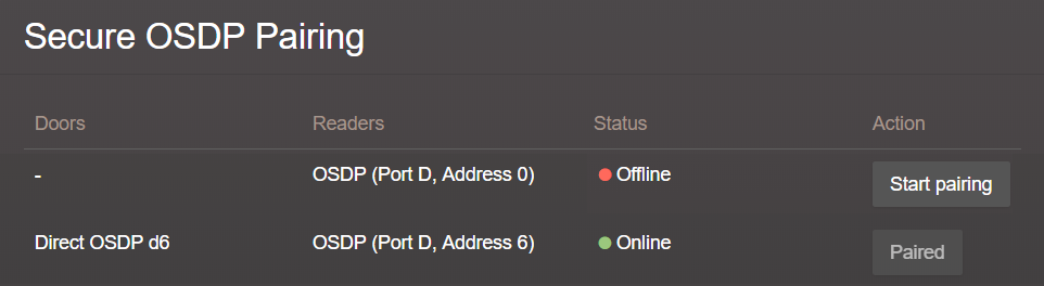 Abschnitt „Sichere OSDP-Koppelung“ auf der Seite „Erweitertes OSDP“ im Synergis™ Appliance Portal.