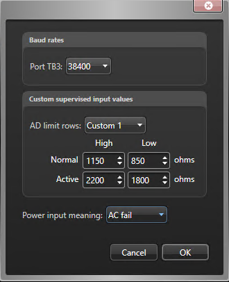 Advanced settings dialog box for a Mercury controller in Config Tool.