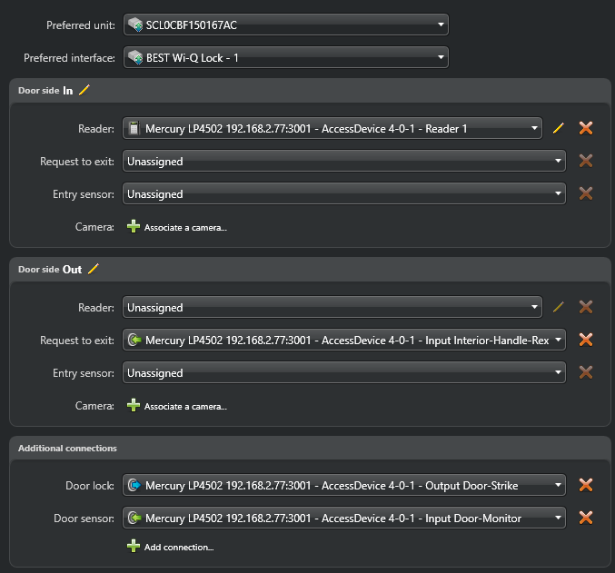 Hardware page of a door in Config Tool showing BEST Wi-Q locks configured.