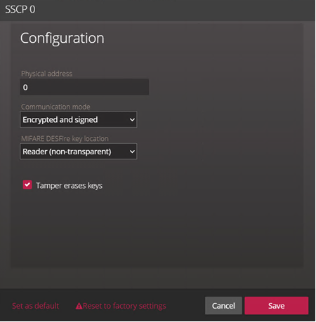 STid configuration showing the Tamper erases keys option selected in the Synergis Appliance Portal.