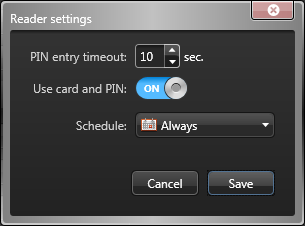 Reader settings dialog box in Config Tool.