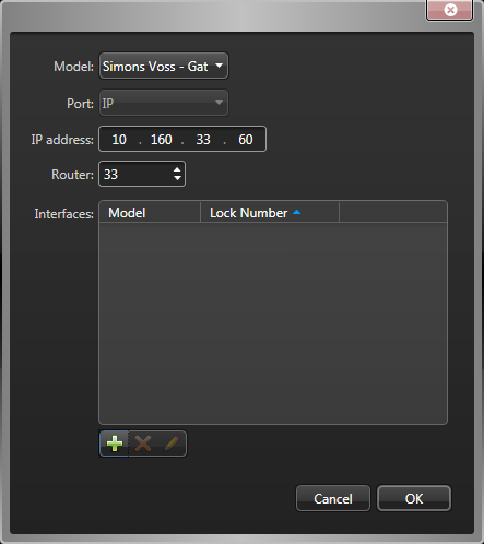 Dialog box that opens in Config Tool when adding a SimonsVoss Gateway node to a Mercury controller.