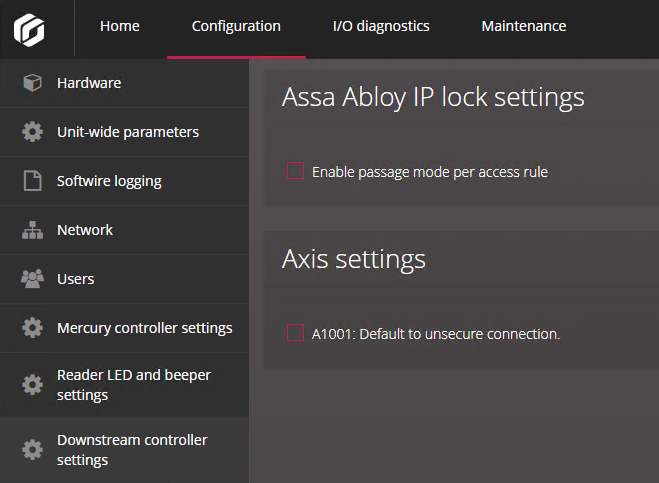 Downstream controller settings page in the Synergis™ Appliance Portal.