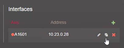 The icon for cloning interface modules highlighted in the Interfaces column of the hardware configuration tree.
